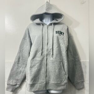 Seint Gray Zip-Up Hoodie Oversized Medium